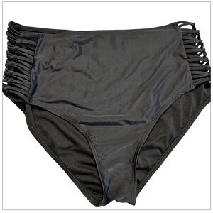 Women’s Black High Waisted Braided Open Sides Bathing Suit Bottom XL